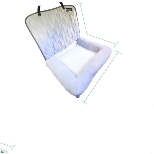 HKM-6107837 Double-Decker Pet Car Cushion with Waterproof Backing in Coconut Color and Light Gray Suede