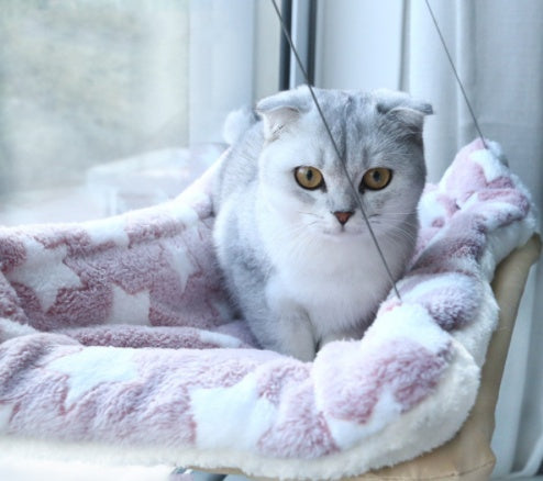 HKM-6124477 Blue Cat Suction Cup Hanging Hammock with Soft Chair and Cozy Accessories for Sunbathing