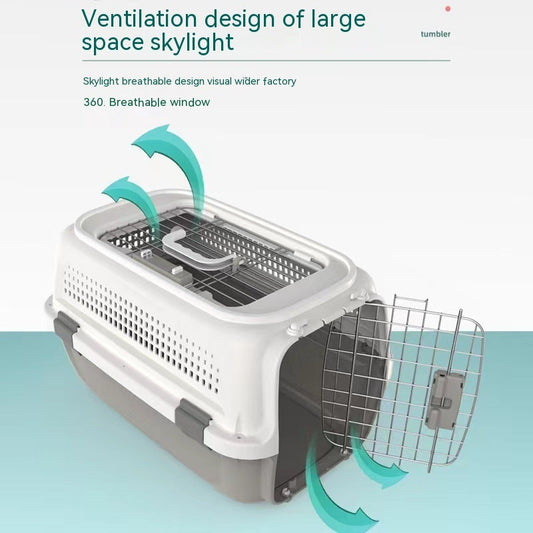 HKM-6165053 Pet Cat Air Travel Suitcase in Purple, Green, or Gray - Available in Various Sizes with Skylight Options