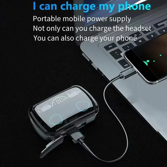 HKM-617939 Wireless Bluetooth Earbuds with Digital Display, Waterproof Design, Noise Reduction, and Power Bank Charging for Sports and Gaming