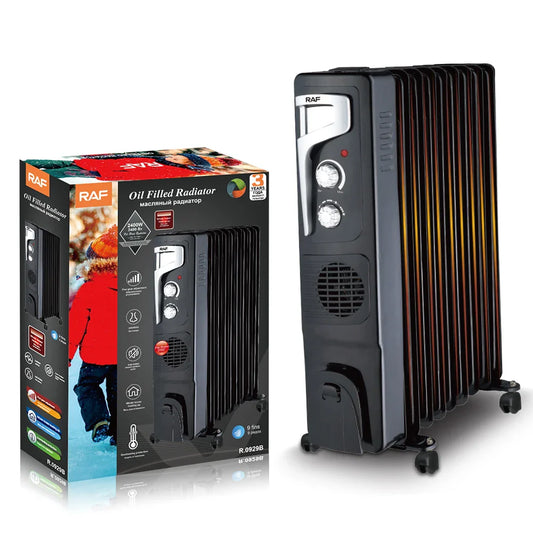 HKM-618707 2400W Oil Filled Radiator with Adjustable Thermostat and Overheat Protection, Portable Freestanding Heater