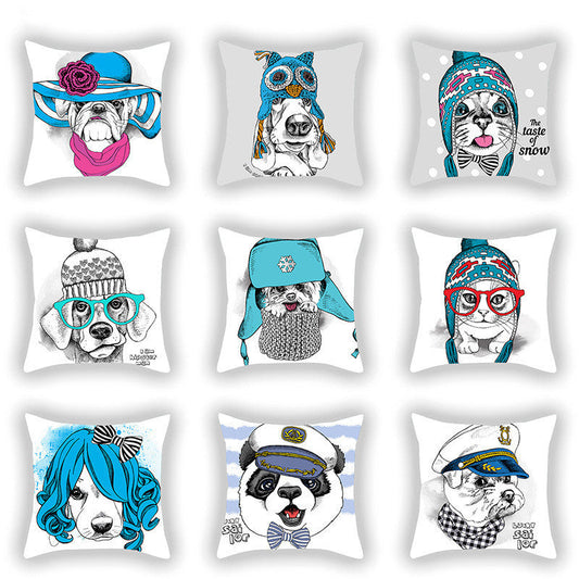 HKM-619155 Blue Series Pet Sofa Pillow Cover - Cartoon Car Print, Short Plush, 45x45cm