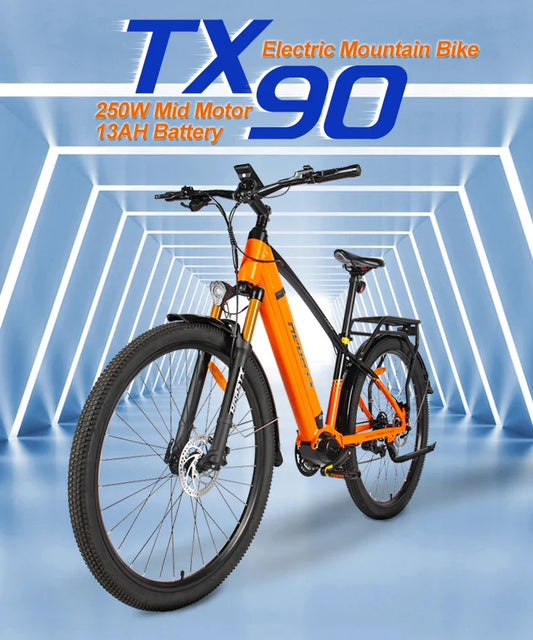 HKM-620563 Aluminum Alloy 29" Mid Motor Electric Bike with 7-Speed Gears and Hydraulic Disc Brakes