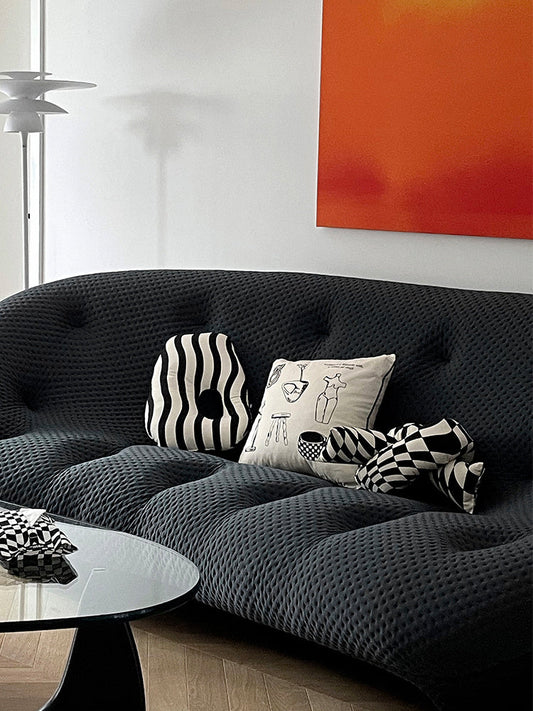 HKM-621523 Checkerboard Cotton Pillow for Modern Home Decor - Square Shape, Various Styles, Includes Filling