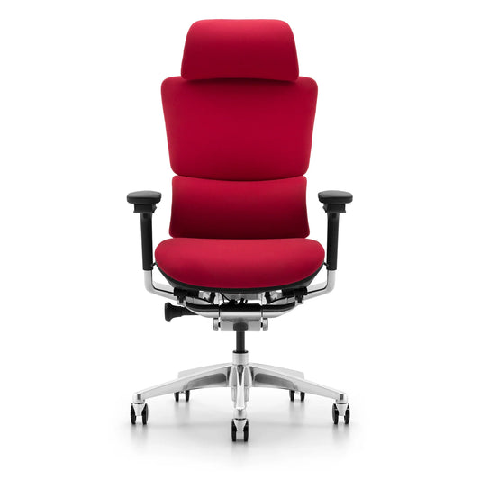 HKM-622483 Ergonomic High Back Office Swivel Chair with Premium Fabric and Leather Finish in Red