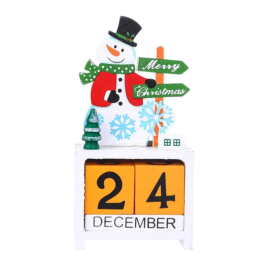 HKM-622675 Wooden Christmas Countdown Calendar with Santa Claus, Snowman, and Elk Decorations