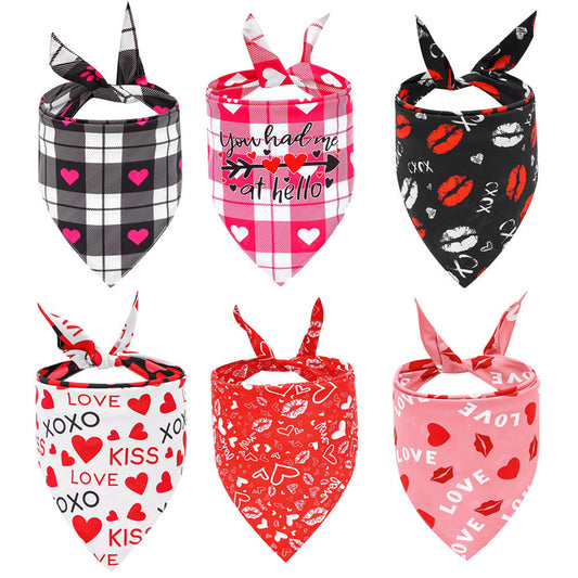 HKM-624403 Valentine's Day Cartoon Triangle Pet Scarf for Dogs - Polyester, Multiple Styles Available
