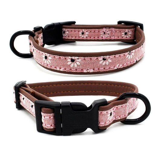 HKM-625235 Light Blue and Pink Dog Collar with Plastic Buckle - Adjustable Sizes XS to L for Comfort and Style