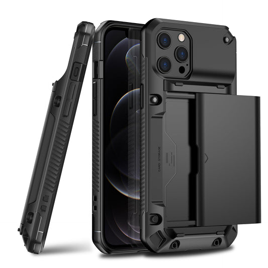 HKM-625939 Sleek Full-Cover TPU+PC Mobile Phone Case for Apple 12 Pro Max with Card Slot - Available in Multiple Colors