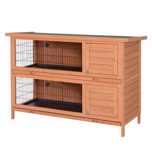 HKM-6263357 2-Story Wooden Rabbit Hutch with Lockable Doors and Waterproof Roof, Ideal Habitat for Small Animals