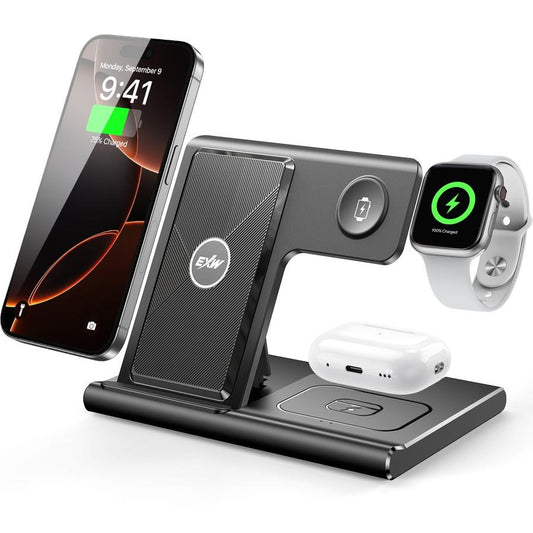 HKM-627859 3-in-1 Wireless Charging Station for Multiple Devices - Fast Charging Stand with Foldable Design