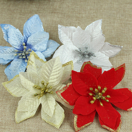 HKM-629267 Christmas Gold Powder Flower Accessories - Stylish Cloth Decoration, 15cm, Multiple Colors Available