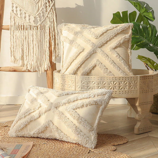 HKM-629587 Moroccan Style Tassel Tufted Pillow Cover - 45x45cm & 30x50cm Options