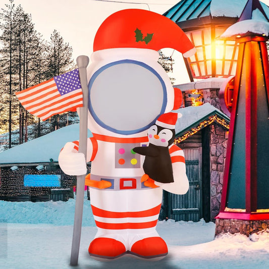 HKM-630483 8FT Inflatable Astronaut Decoration with Penguin for Christmas and Holiday Parties