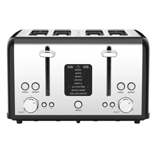 HKM-633491 Digital Display Stainless Steel 4-Slice Electric Toaster with Adjustable Settings