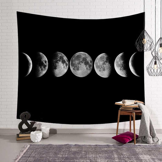 HKM-634451 Moon Phase Polyester Tapestry - Printed Celestial Wall Art
