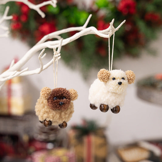 HKM-635027 Plush Felt Puppy Pendant for Christmas Decoration - Brown and White Ornaments