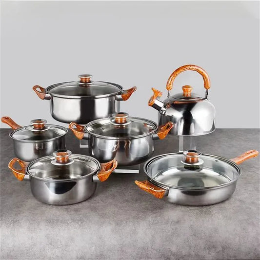 HKM-637907 12-Piece Stainless Steel Casserole Cookware Set with Nonstick Pots and Pans