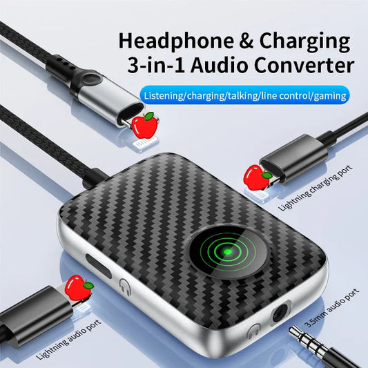 HKM-638099 3-in-1 Lightning to 3.5mm + 8-Pin Headphone Jack Adapter with Fast Charging Capability
