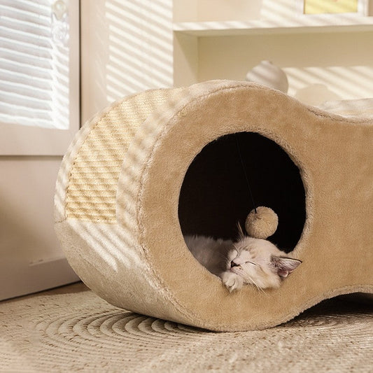 HKM-6385213 Warm Closed-Type Cat House with Sisal and Fur for Indoor Use, Ideal for Cats Up to 15 kg
