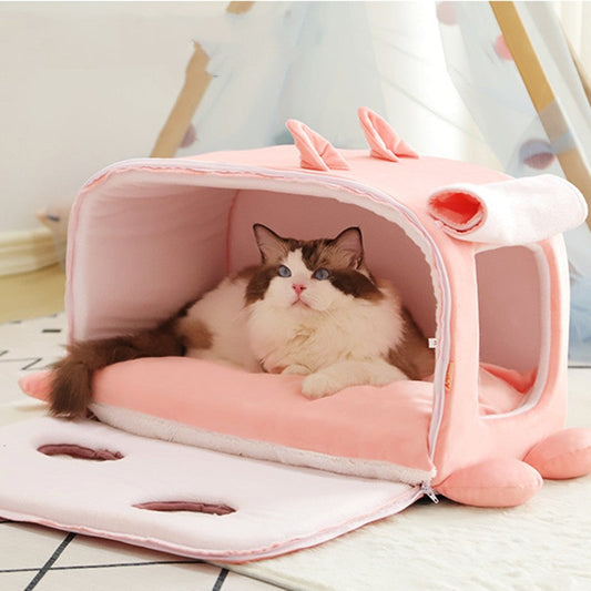 HKM-6385213 Warm Closed-Type Cat House with Sisal and Fur for Indoor Use, Ideal for Cats Up to 15 kg