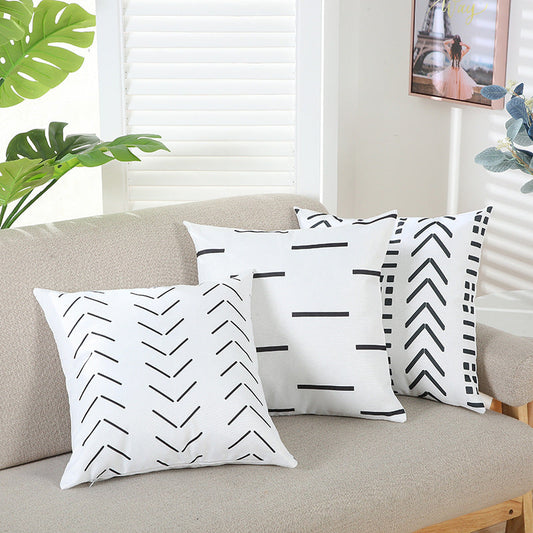 HKM-639315 Geometric Line Print Short Plush Pillowcase, Modern Simple Design, 45x45cm