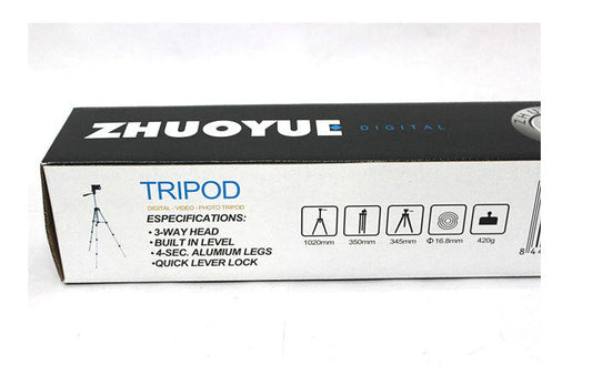 HKM-643859 Portable Universal Tripod Compatible with iPhone and Cameras, 1.2m Height Adjustment, Black/Silver