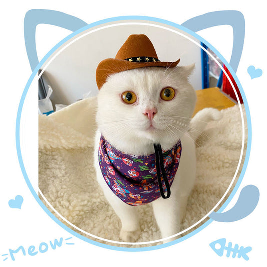 HKM-6448061 Stylish Adjustable Cowboy Hat for Cats and Dogs, Soft Non-Woven Fabric with Star Design, Perfect for Parties and Photo Ops