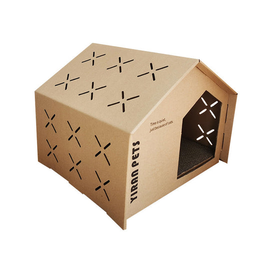 HKM-6450749 Corrugated Paper Cat House with Paw Grinder - Size 43x38x35cm - Multiple Colors Available