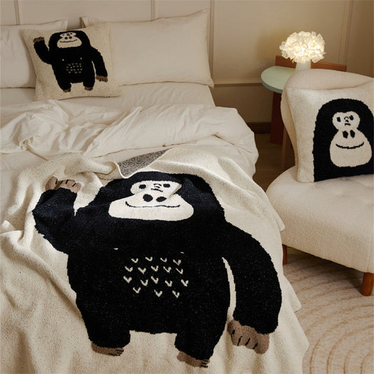 HKM-645075 Cartoon Anime Knitted Velvet Pillowcase - Black Big Face and Dark Color Options