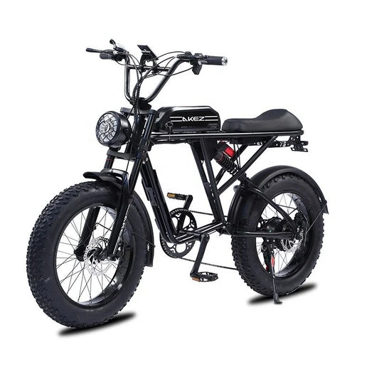 HKM-646035 750W Electric Mountain Bike with Full Suspension and 20" Fat Tires, 48V Lithium Battery, 7-Speed Gear System
