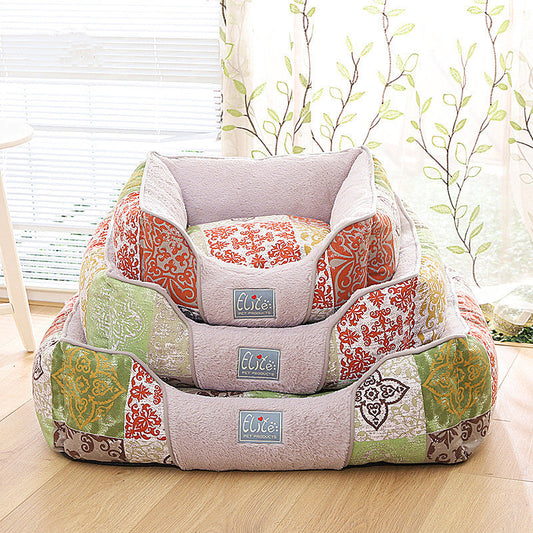 HKM-6493117 Cozy Removable Cotton Pet Nest with Detachable Dog Mat - Washable and Breathable Design