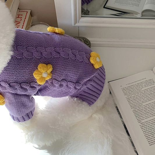 HKM-6502589 Flower Print Knitted Dog Clothes - Purple - XS to XL Sizes Available
