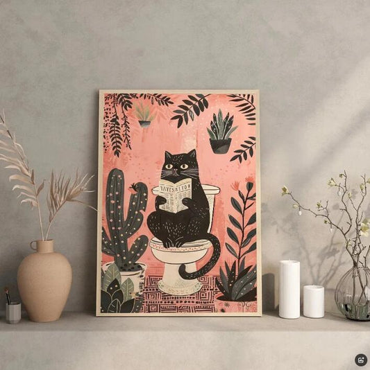 HKM-651795 Funny Black Cat Reading Canvas Art - Decorative Painting for Home Decor