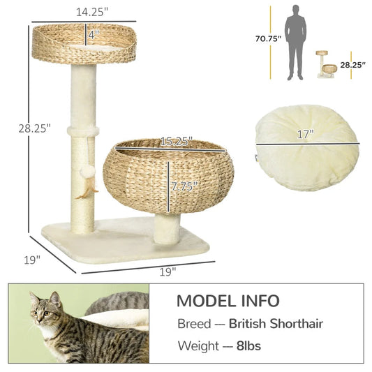 HKM-6533053 Elevated Cat Bed with Scratching Post and Cute Basket Design for Indoor Cats