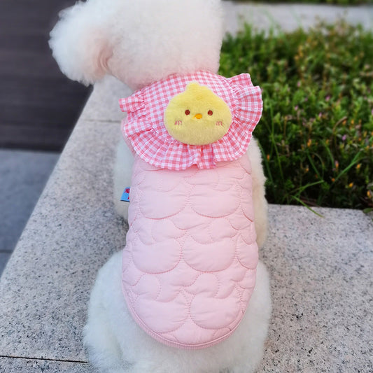 HKM-6537917 Cat Small Square Towel Vest in Quilted Cotton with Cotton Velvet Lining - Available in Yellow, Pink, Beige, Sizes XS-XL