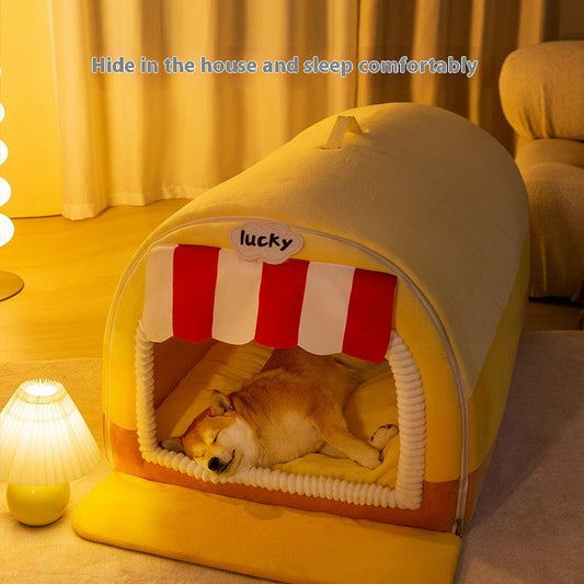HKM-6564413 Stylish Painted Pet Bed for Large Dogs - Available in Rock Yellow, Lucky Green, and Coffee Brown