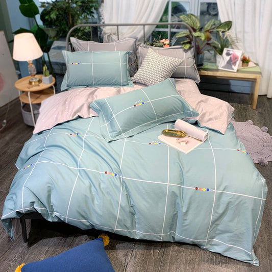 HKM-656467 Nordic 4-Piece Cotton Bed Linen Set with Quilt Cover in Various Colors