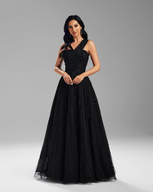 HKM-659155 Elegant Black Evening Dress - Timeless Style and Sophisticated Fit