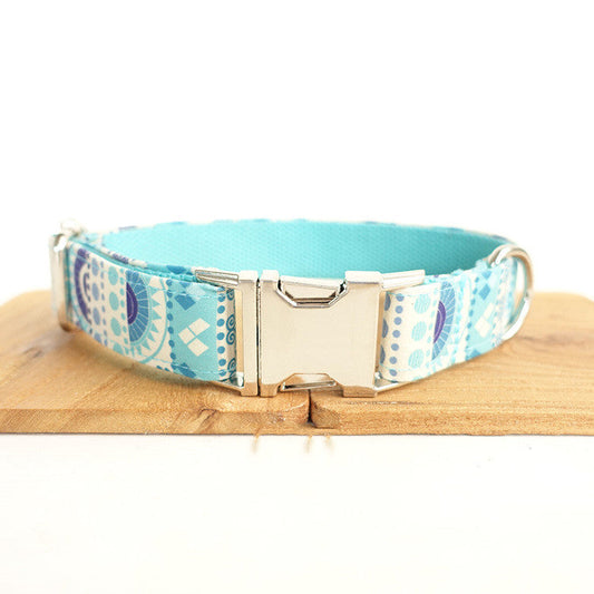 HKM-6598973 Handmade Blue Floral Dog Collar - Cloth and Ribbon Design