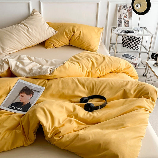 HKM-662227 Solid Color Polyester-Cotton Blend Quilt Cover Bedding Set for Dorms - Available in Four Sizes