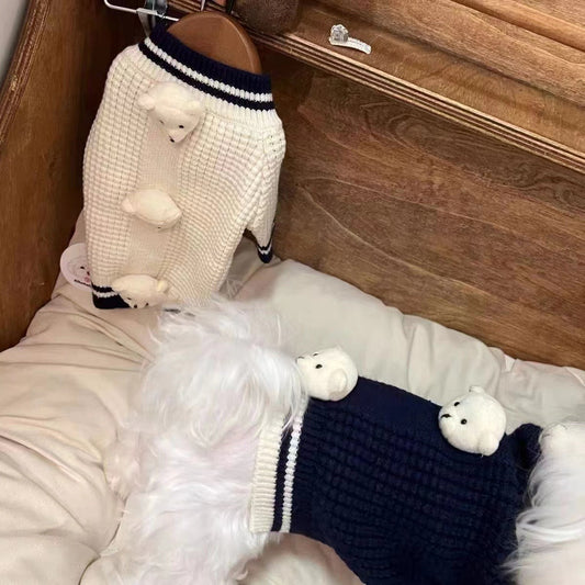 HKM-6625213 Spring Sweater for Cats in Three Bears White and Blue - Multiple Sizes Available