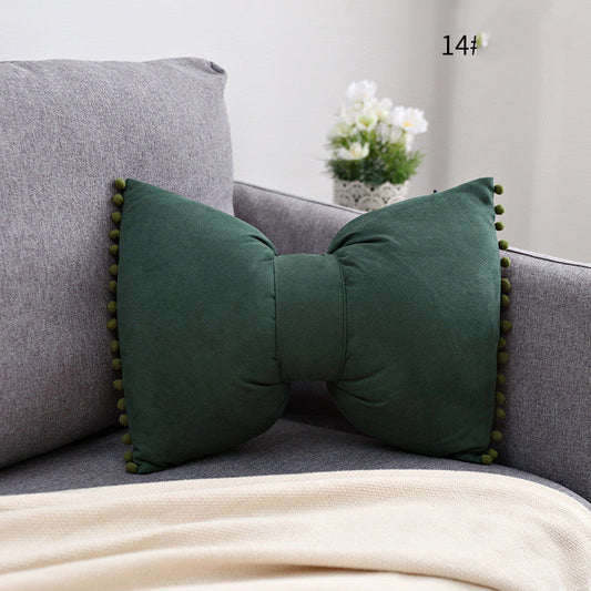 HKM-663187 Bow Knot Pillow Cushion for Home, Bed, and Sofa - Removable Cotton Cover, 35x50cm