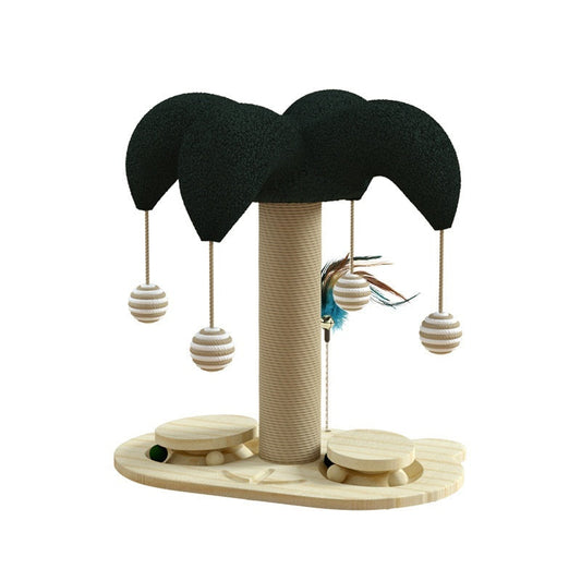 HKM-6657725 Solid Wood Cat Scratching Post with Sisal and Turntable Design for Climbing and Play