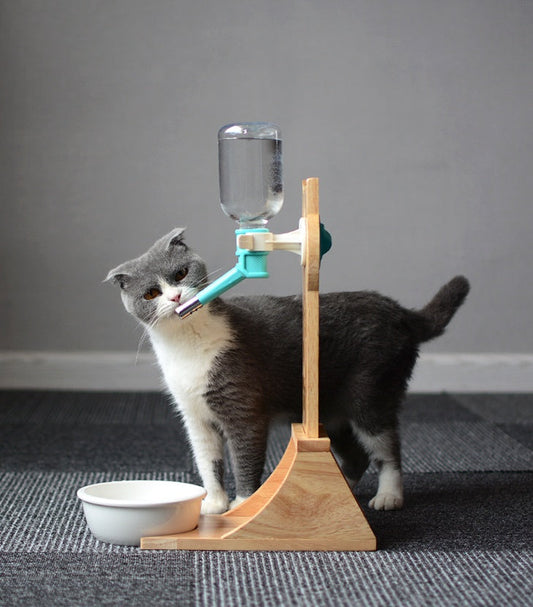 HKM-6658749 Pet Water Fountain with Bamboo and Oak Holder - 300ml Capacity, Available in 3 Colors