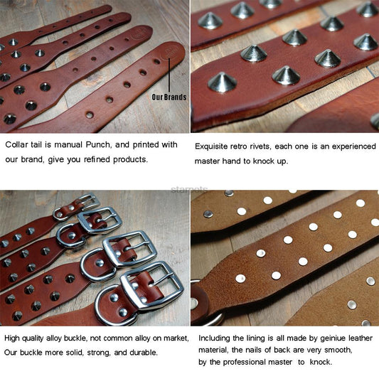 HKM-6660669 Adjustable Cowhide Dog Collar for Small and Medium Dogs - Durable Leather with Alloy Buttons, 22-55cm