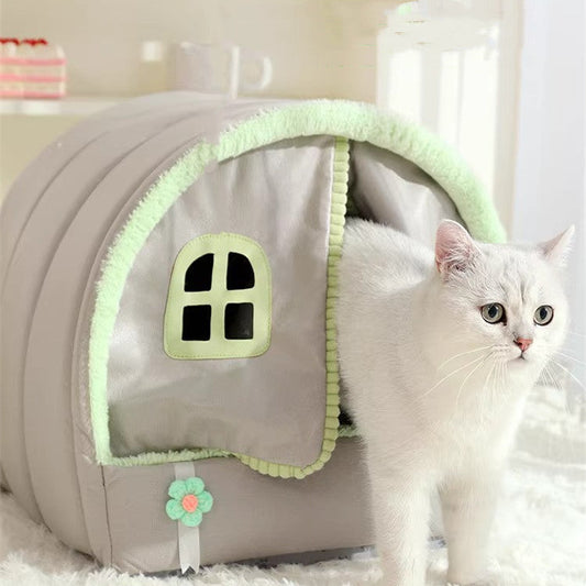 HKM-6678973 Cozy Closed Cat Nest for Indoor Comfort - Available in Two Sizes