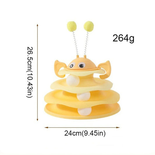 HKM-6679229 Interactive Cat Toy Tower with Rotating Bees and 3-Layer Trackballs for Kittens and Adult Cats
