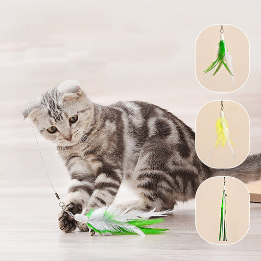 HKM-6680765 Interactive Infrared Cat Feather Toy Stick with Three-Section Fishing Line, Batteries Included - Green & Pink