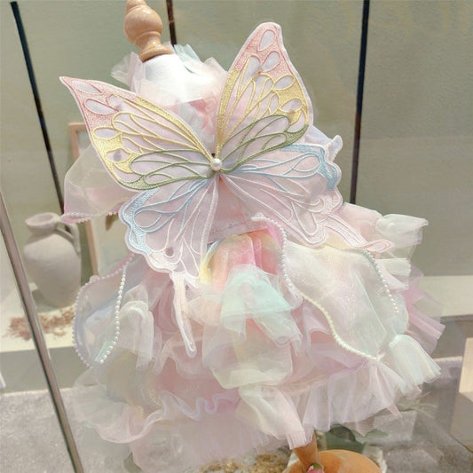 HKM-6687293 Rainbow Fairy Dress with Colorful Wings for Dogs - Modern Polar Fleece Pet Clothing